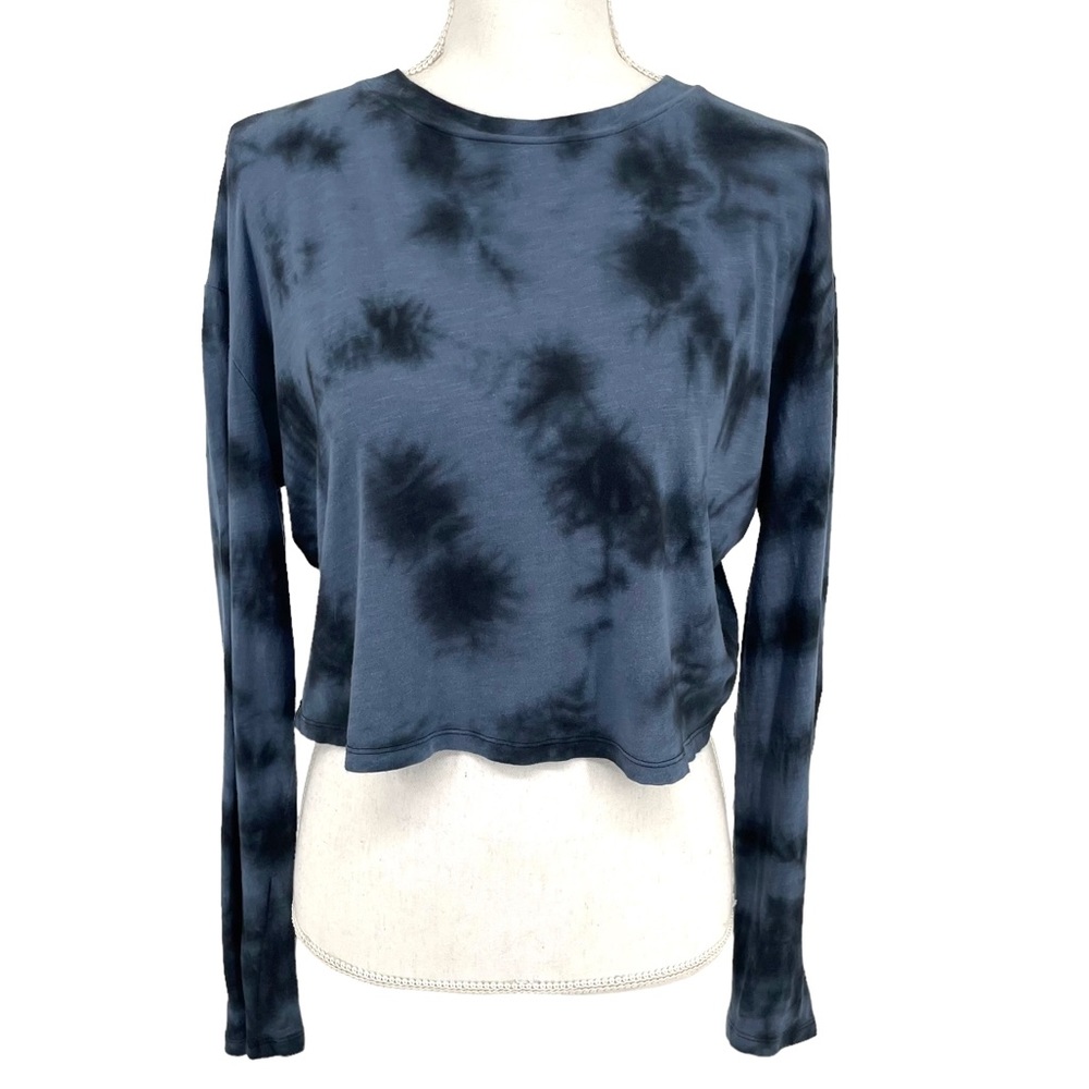 Pink Victoria's Secret Cropped Long Sleeve Tee Blue Black Tie Dye XS